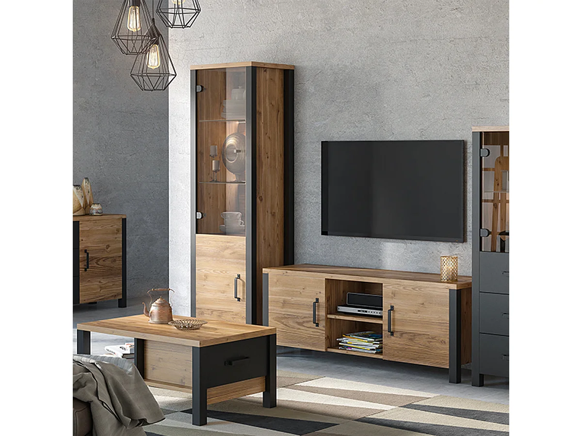TV-Möbel mit 2 Türen 147 cm Lyam Holz und Schwarz
