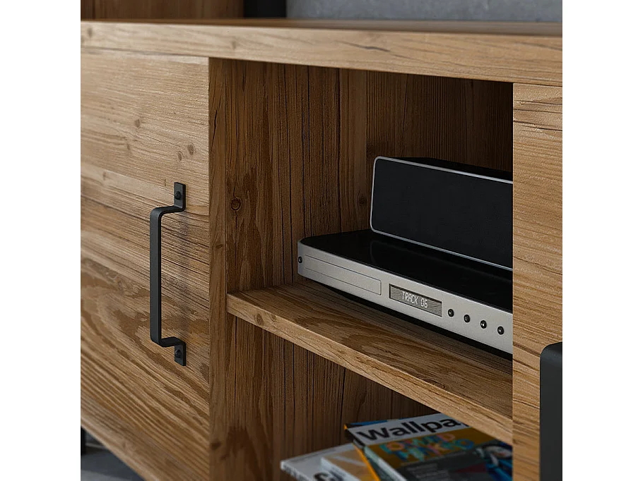 TV-Möbel mit 2 Türen 147 cm Lyam Holz und Schwarz