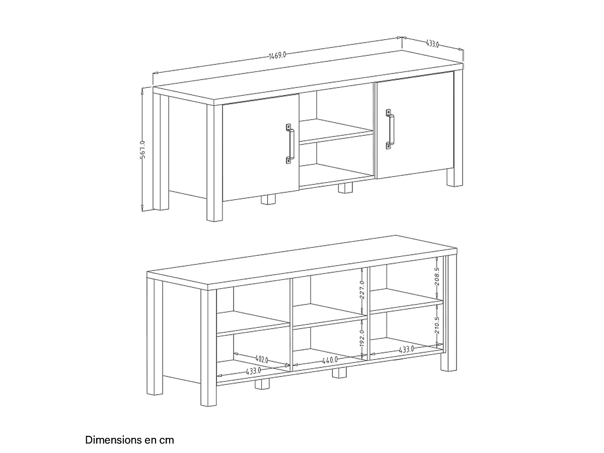 TV-Möbel mit 2 Türen 147 cm Lyam Holz und Schwarz