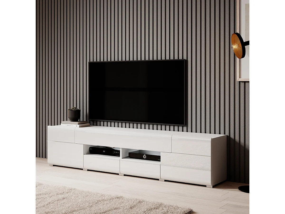 Meuble TV 2 portes 2 tiroirs 208 cm Jules Blanc