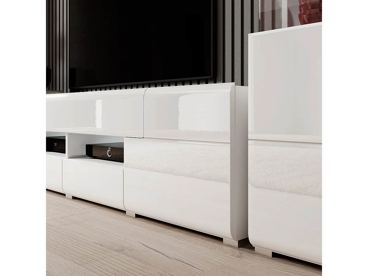 Meuble TV 2 portes 2 tiroirs 208 cm Jules Blanc