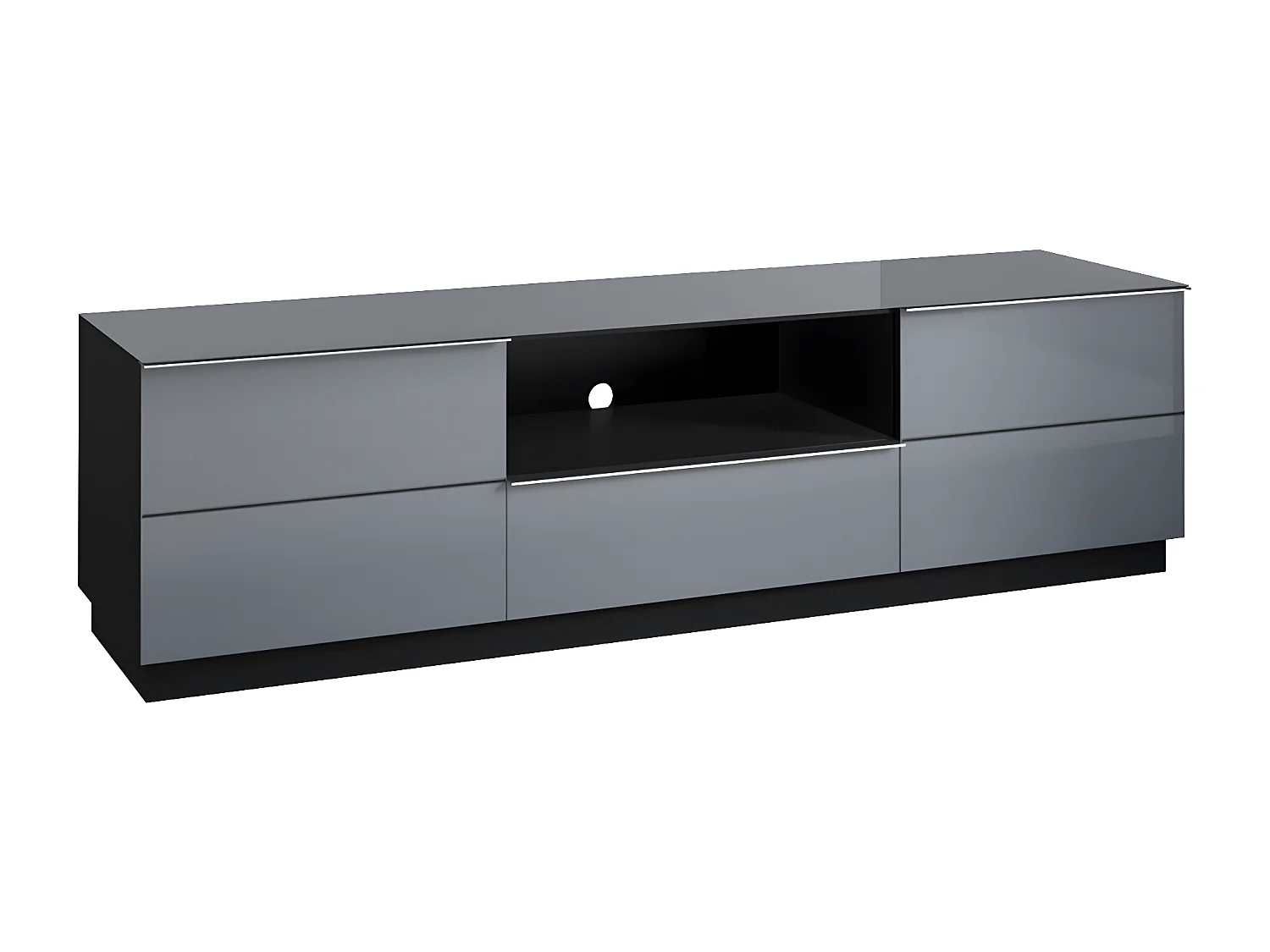 Meuble TV sur pied ou mural 2 portes 1 tiroir 180 cm Mathis Gris et Noir