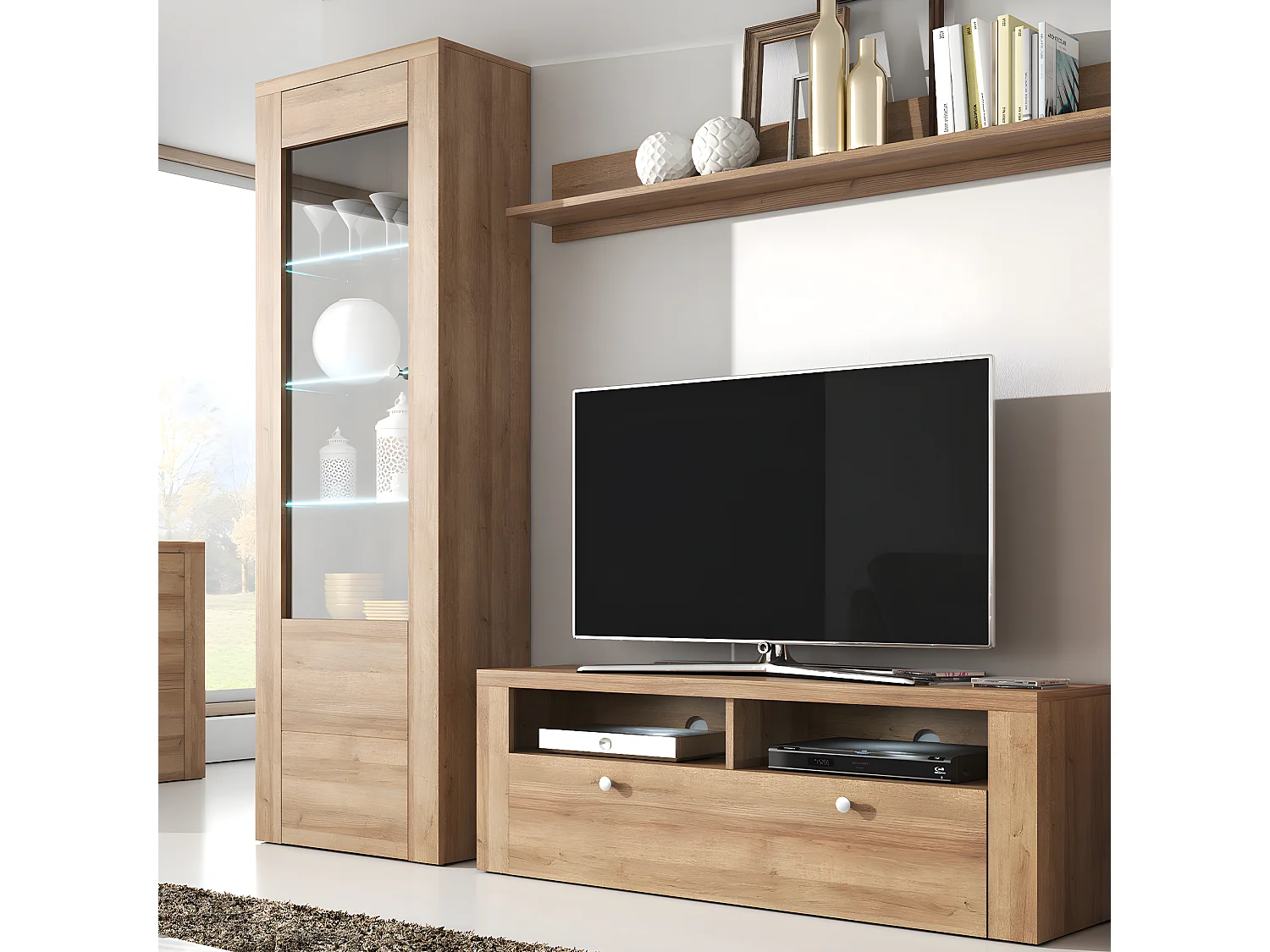 Meuble TV 1 porte 140 cm Amaury Bois