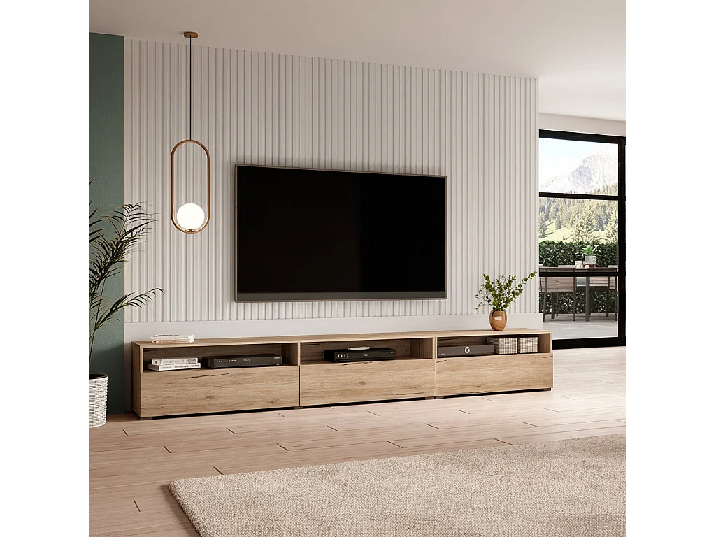 TV-Möbel auf Fuß oder an der Wand 1 Schublade 270 cm Sloan Holz