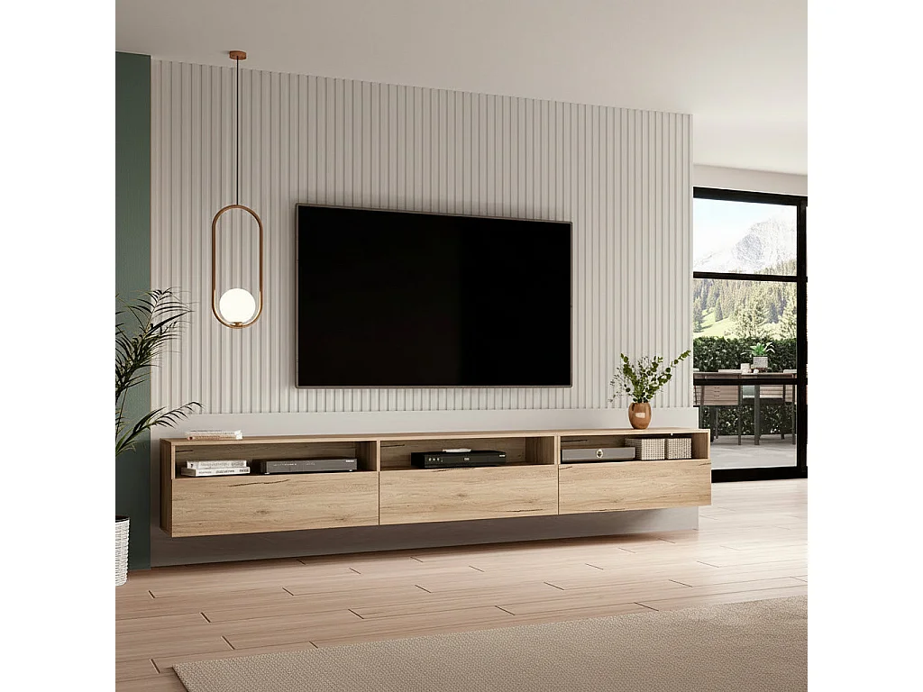 TV-Möbel auf Fuß oder an der Wand 1 Schublade 270 cm Sloan Holz
