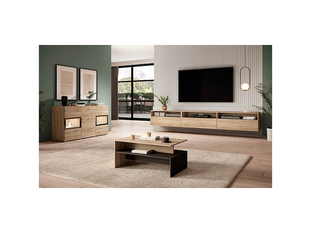 TV-Möbel auf Fuß oder an der Wand 1 Schublade 270 cm Sloan Holz