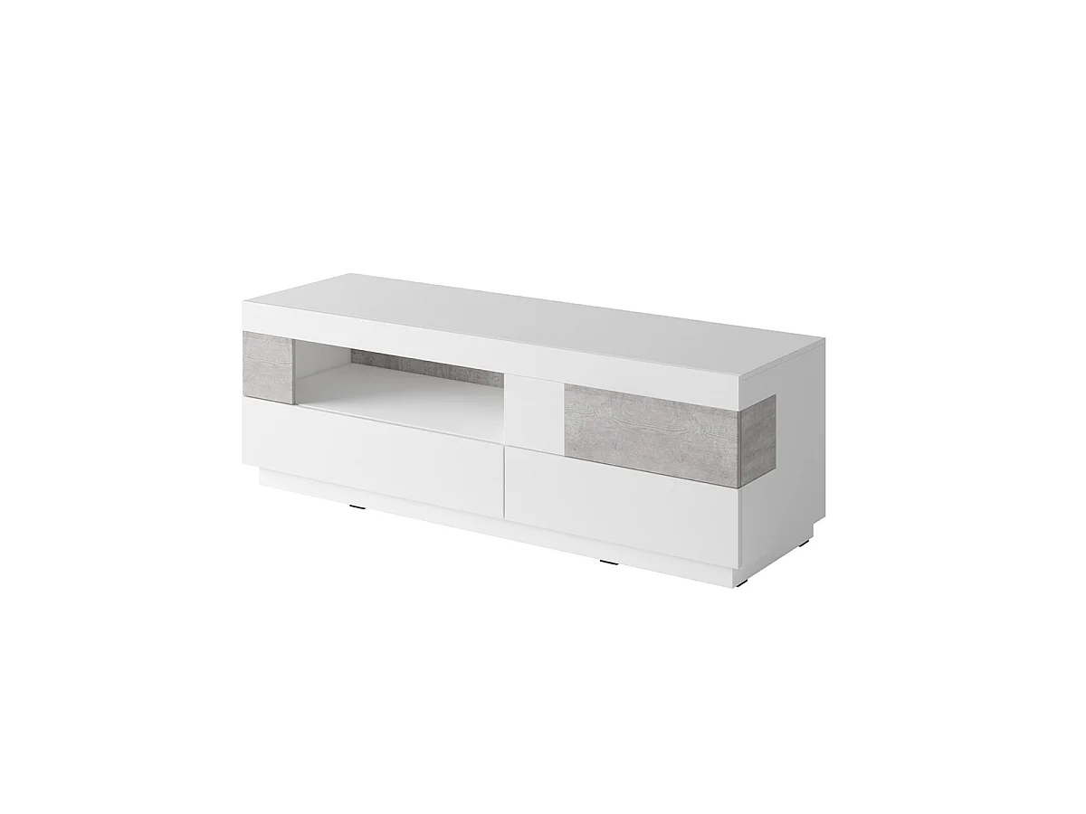 Meuble TV 1 porte 2 tiroirs 160 cm Andrea Blanc et Béton
