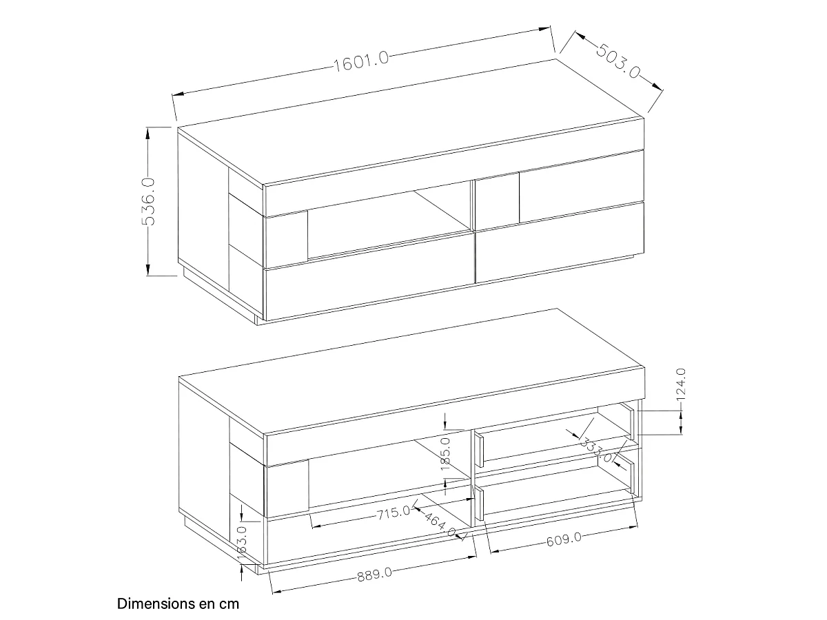 Meuble TV 1 porte 2 tiroirs 160 cm Andrea Blanc et Béton