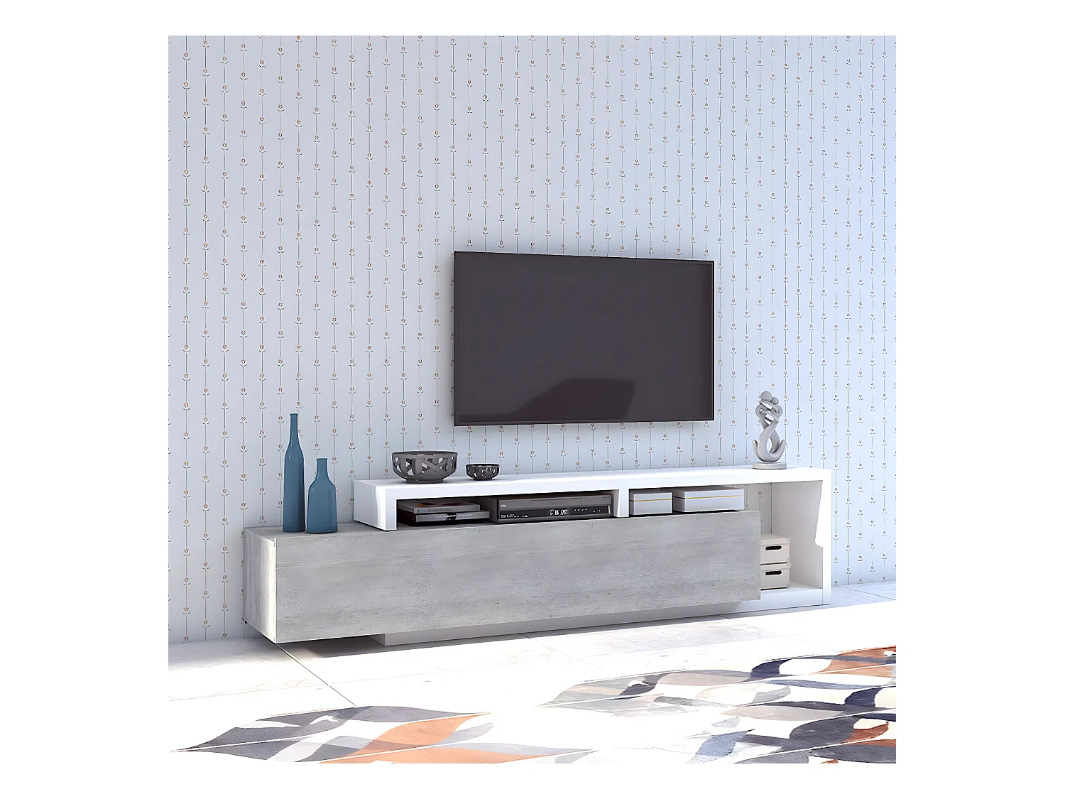 Móvel TV 1 gaveta Ilyes branco e betão 219cm