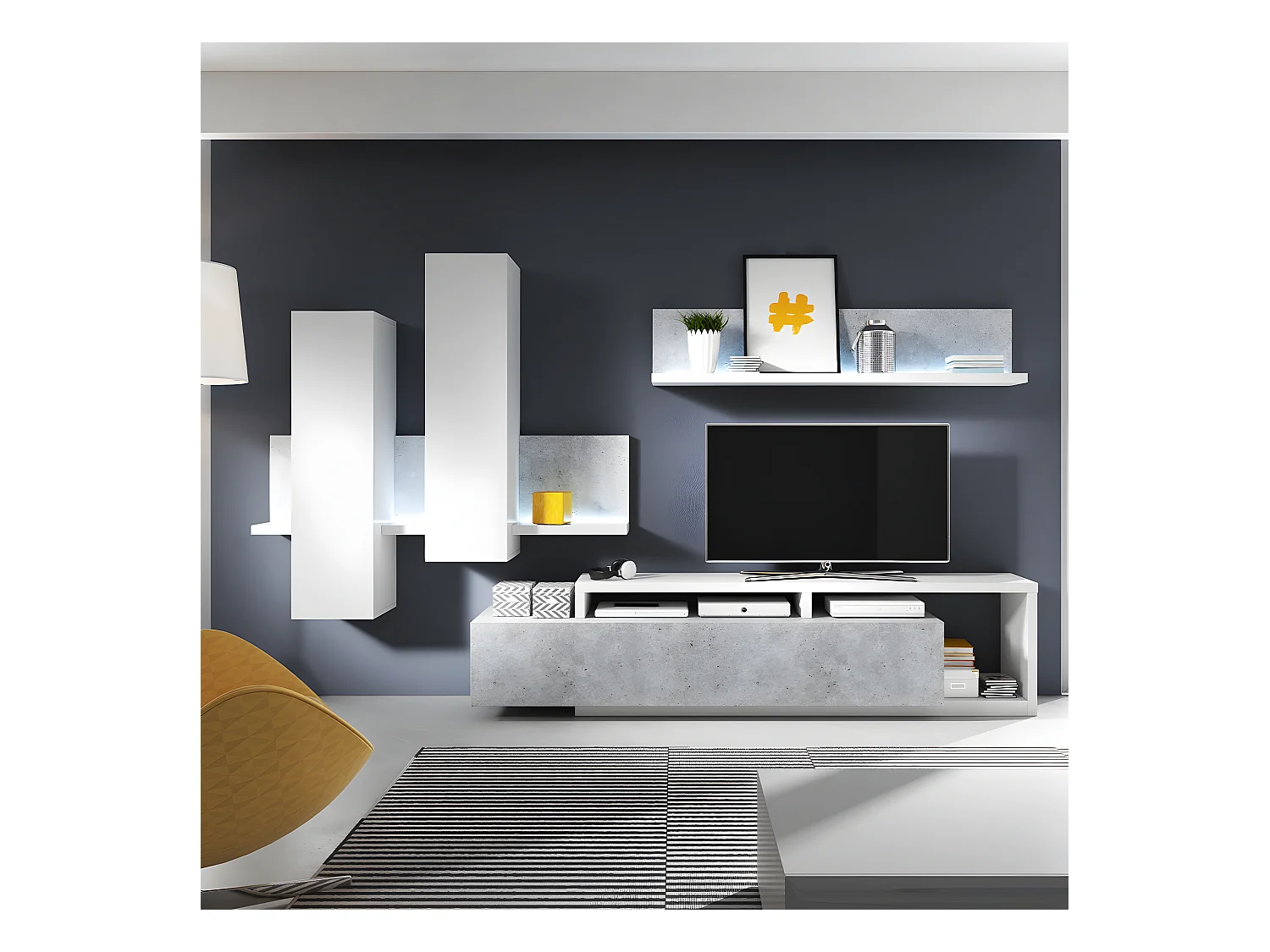 Móvel TV 1 gaveta Ilyes branco e betão 219cm