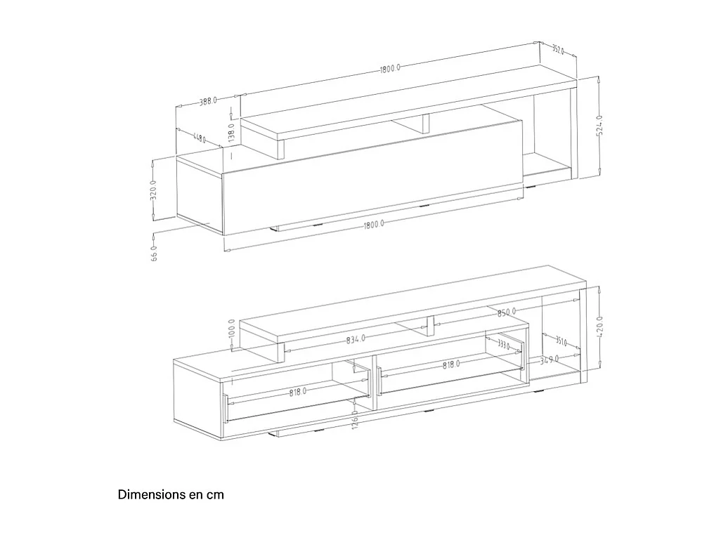 Ilyes Wit en Beton TV-meubel met 1 lade 219 cm
