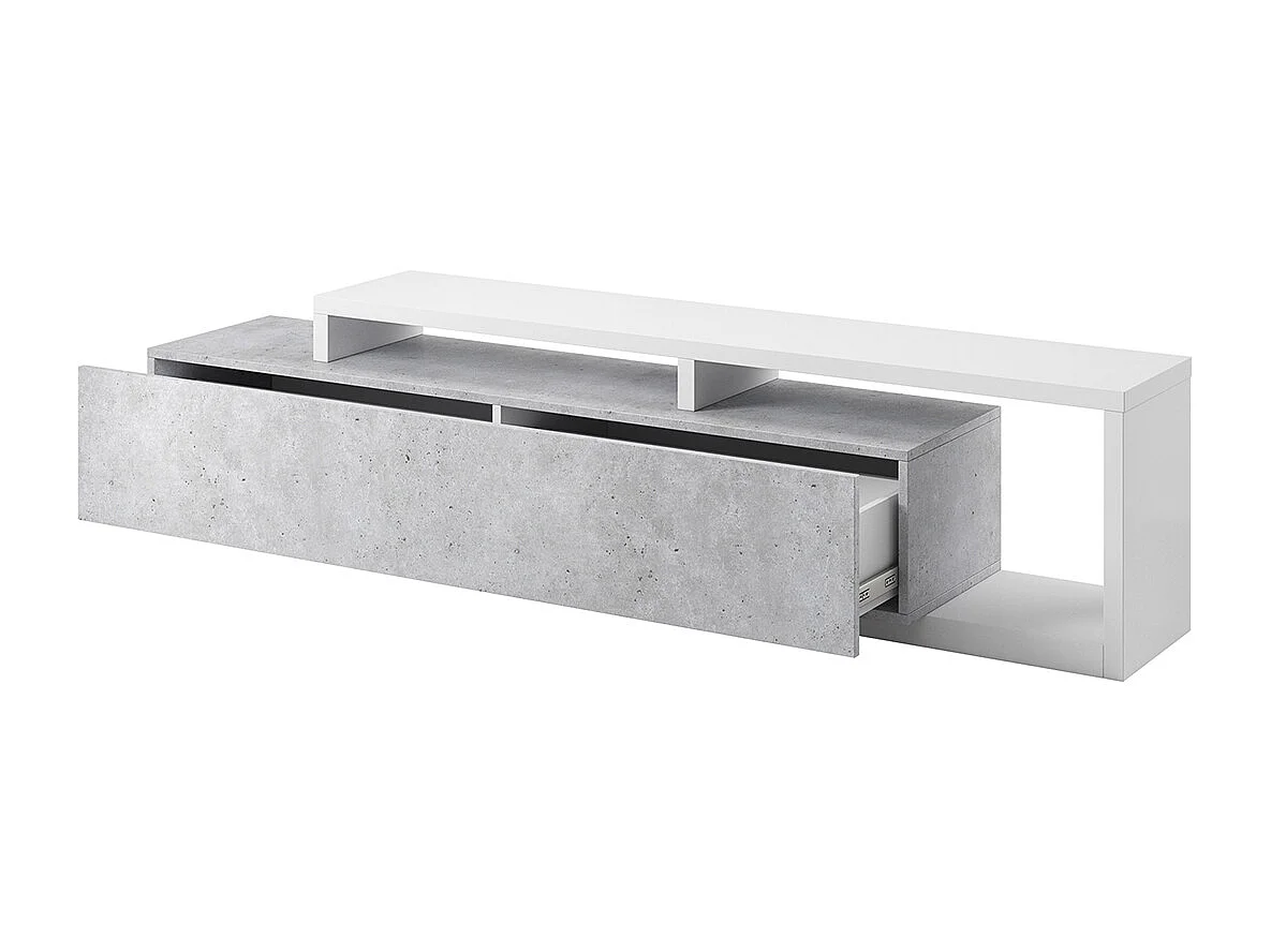 1-drawer TV stand 219 cm Ilyes White and Concrete
