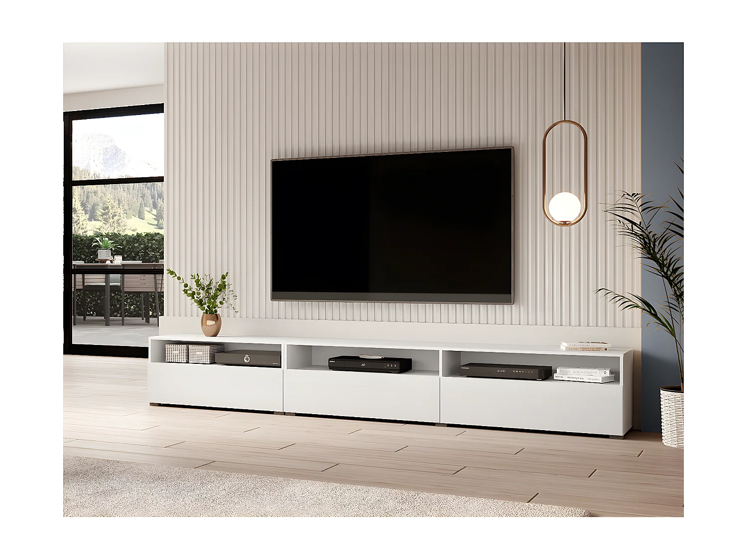 TV-Möbel auf Fuß oder an der Wand 1 Schublade 270 cm Sloan Weiß