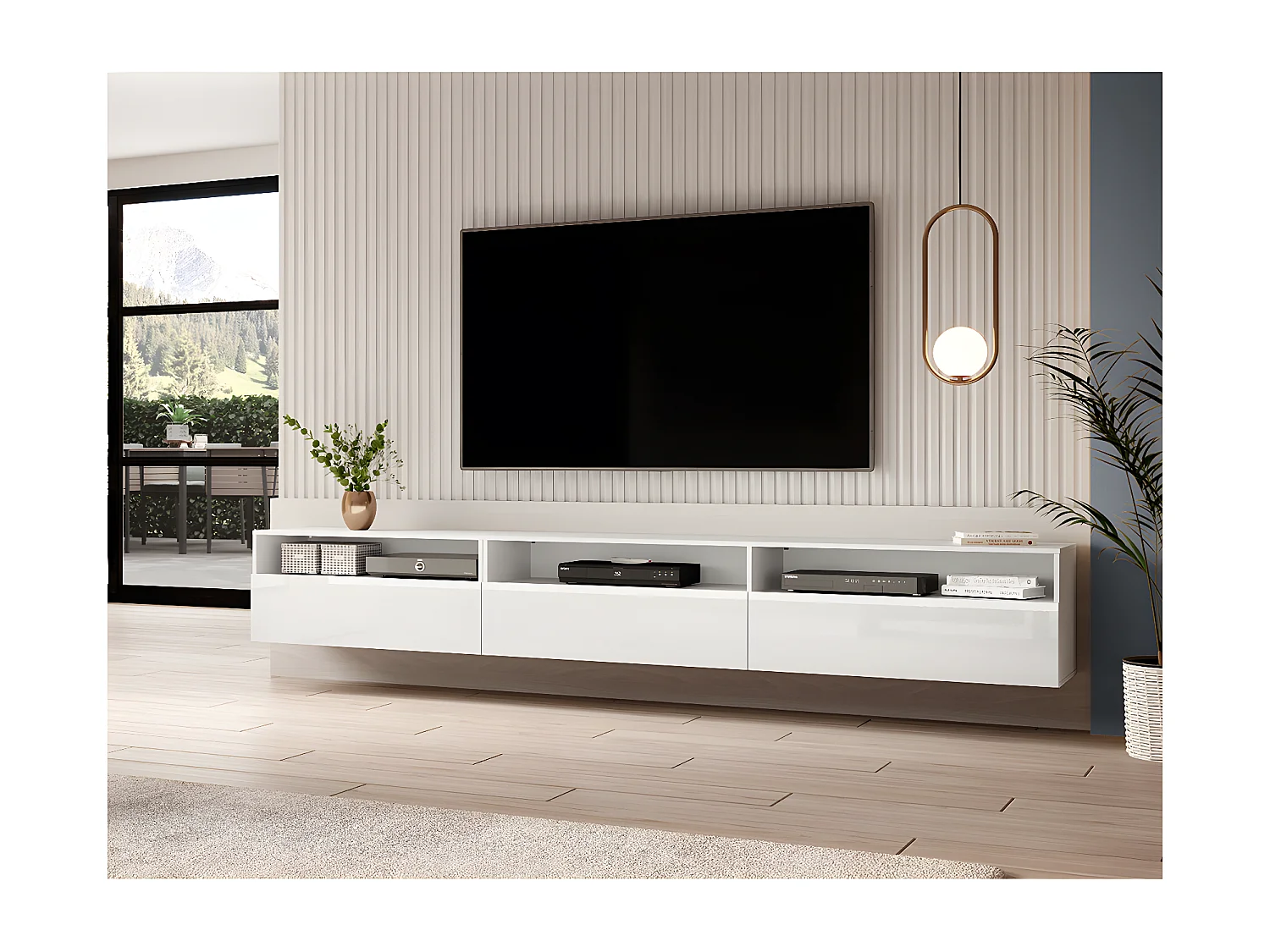 TV-Möbel auf Fuß oder an der Wand 1 Schublade 270 cm Sloan Weiß