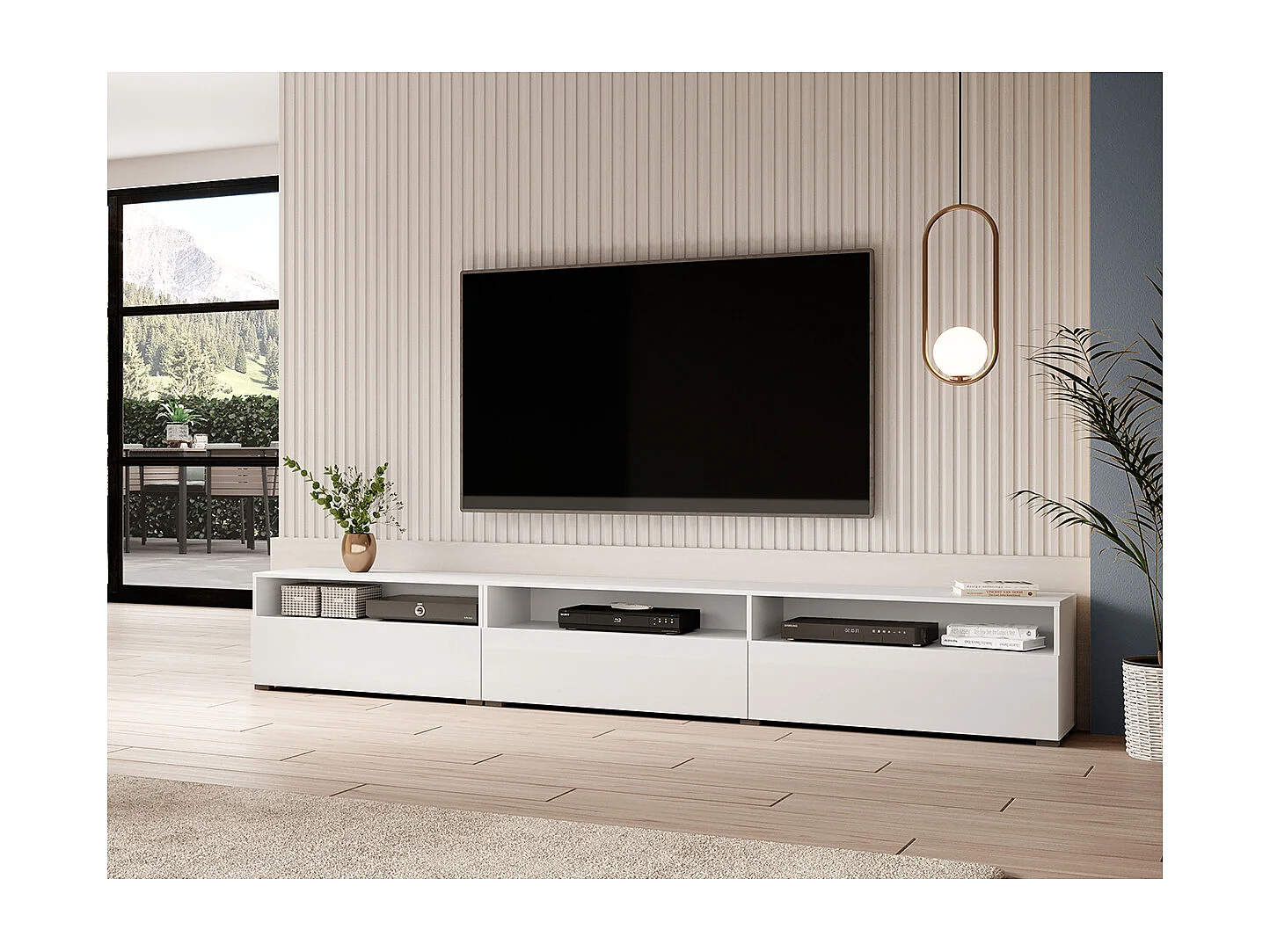 1-drawer Sloan white TV stand 270 cm