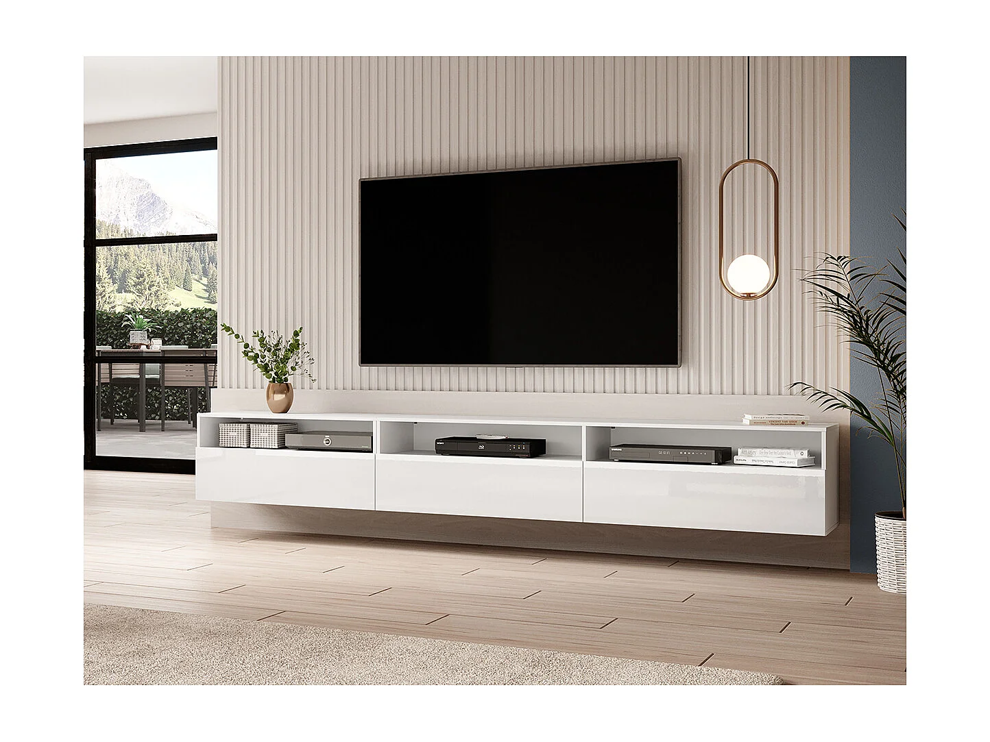 1-drawer Sloan white TV stand 270 cm