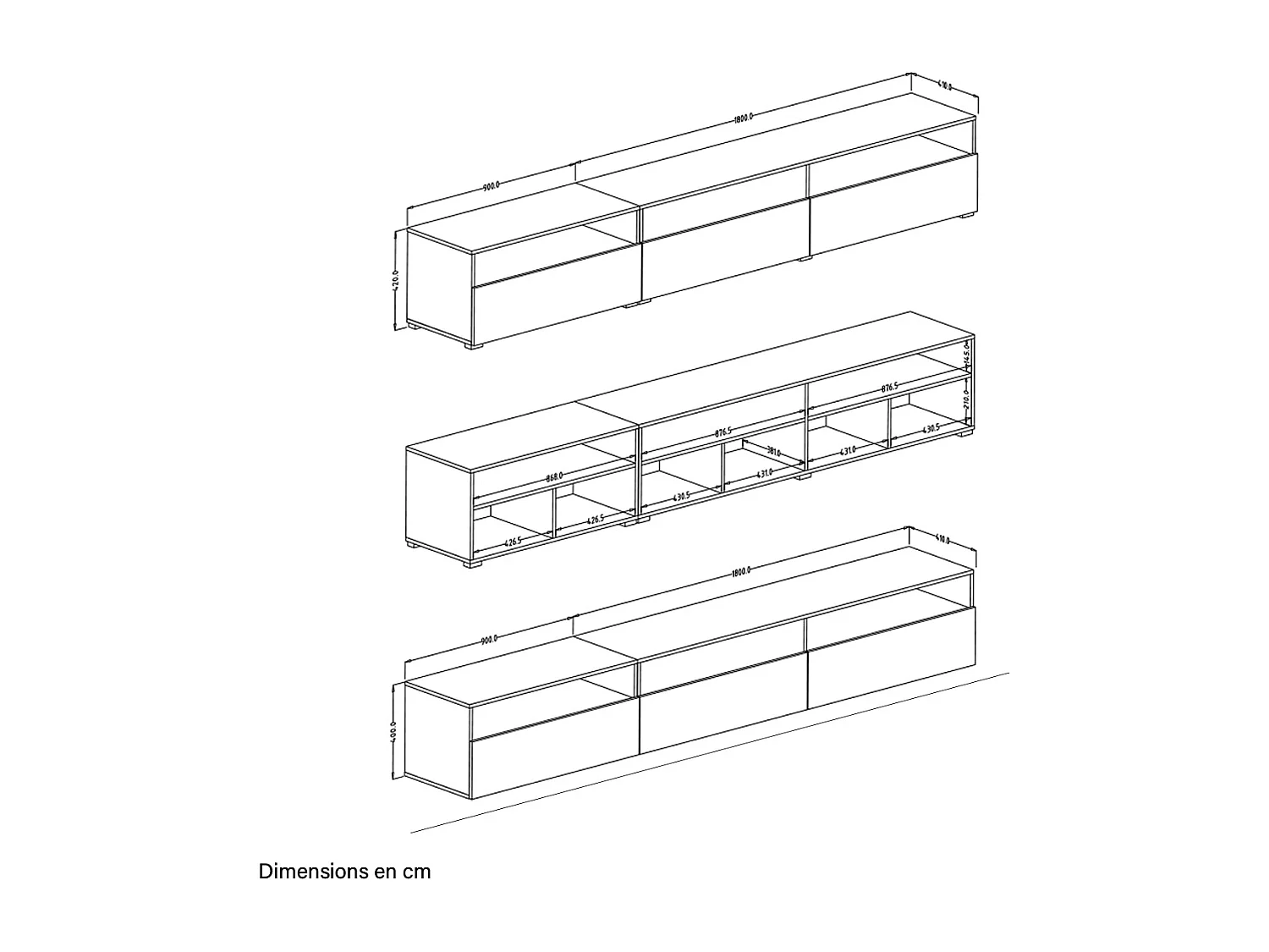 1-drawer Sloan white TV stand 270 cm