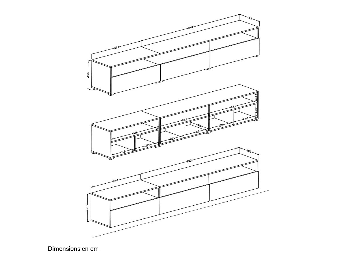 TV-Möbel auf Fuß oder an der Wand 1 Schublade 270 cm Sloan Weiß
