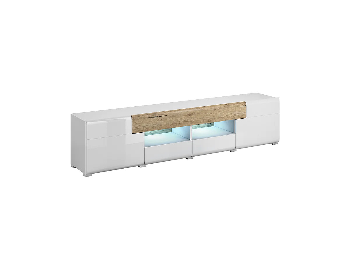 Meuble TV 2 portes 2 tiroirs 208 cm Jules Blanc et Bois