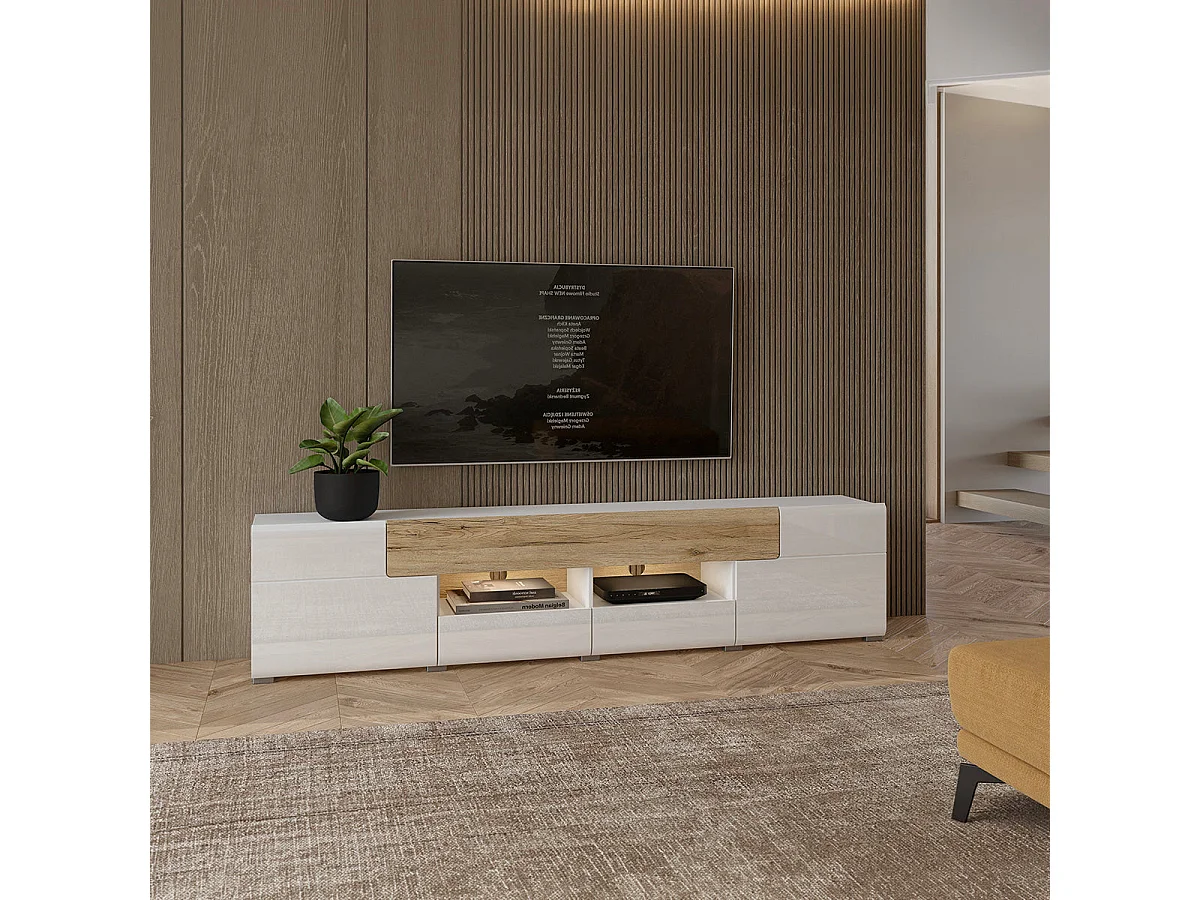 TV-bord med 2 døre og 2 skuffer 208 cm Jules Hvid og træ