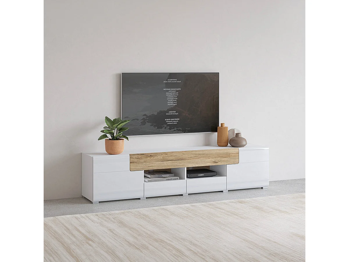TV-bord med 2 døre og 2 skuffer 208 cm Jules Hvid og træ