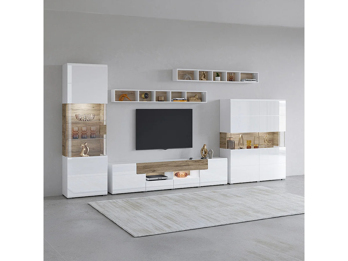 TV-bord med 2 døre og 2 skuffer 208 cm Jules Hvid og træ