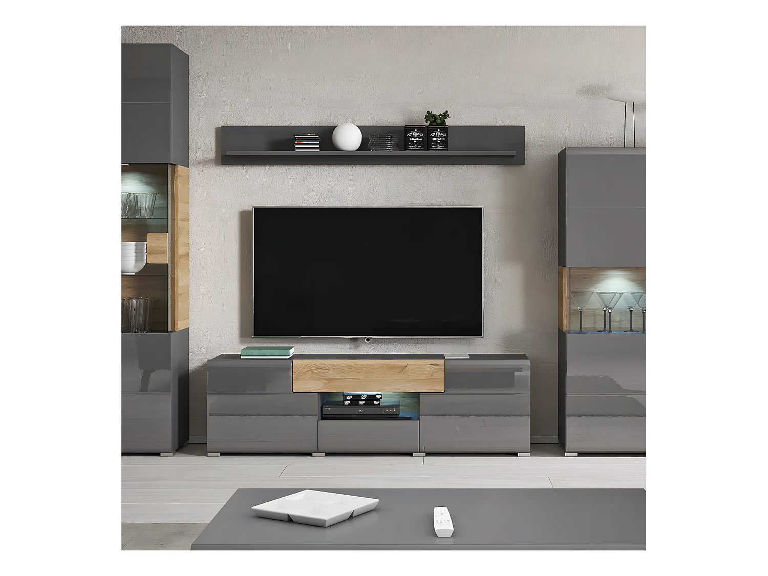 2-deurs 2-lades tv-meubel Jules grijs en hout 159 cm