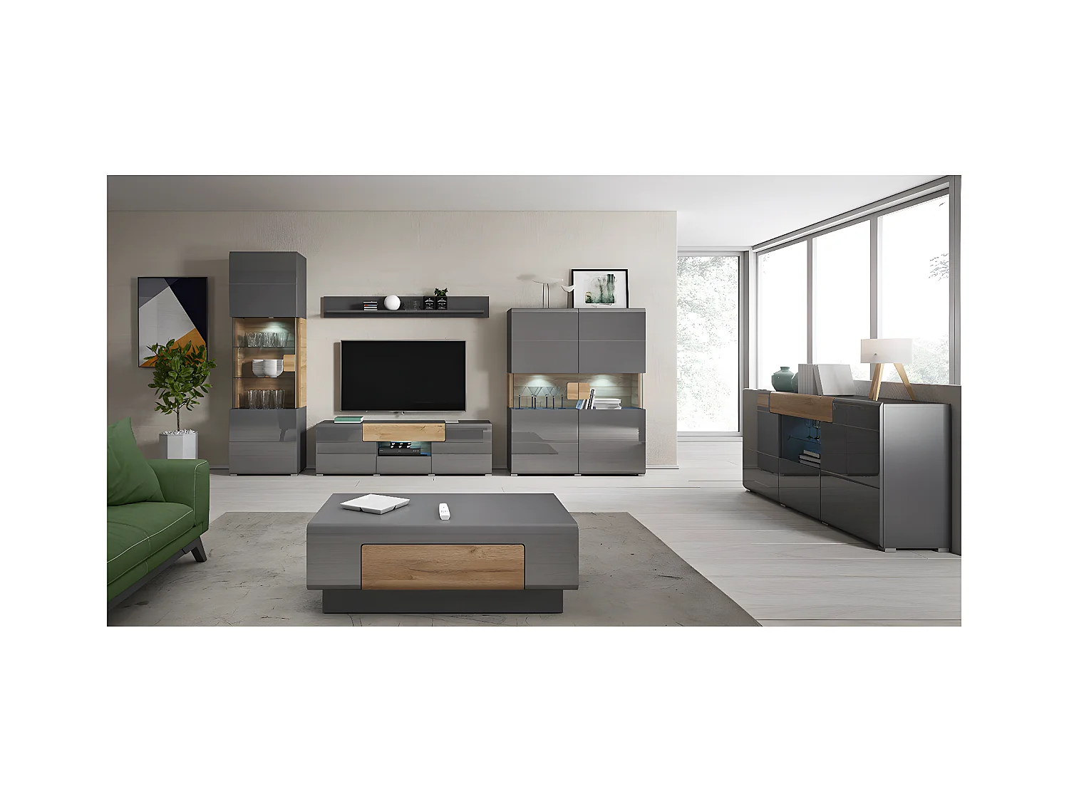 2-deurs 2-lades tv-meubel Jules grijs en hout 159 cm