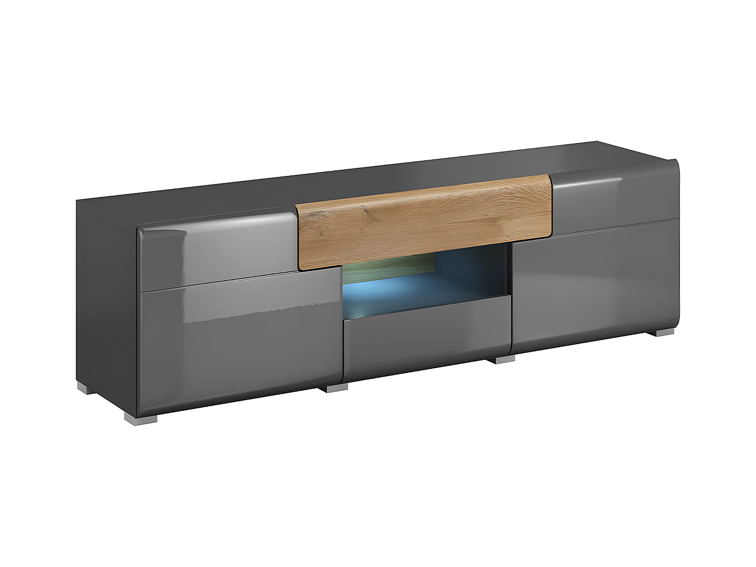 Meuble TV 2 portes 2 tiroirs 159 cm Jules Gris et Bois
