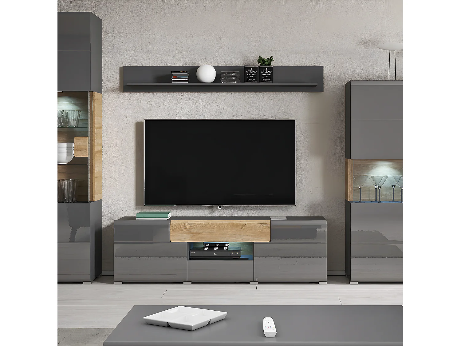 Szafka RTV TOLEDO 2D2S 159 antracyt połysk/dąb grandson