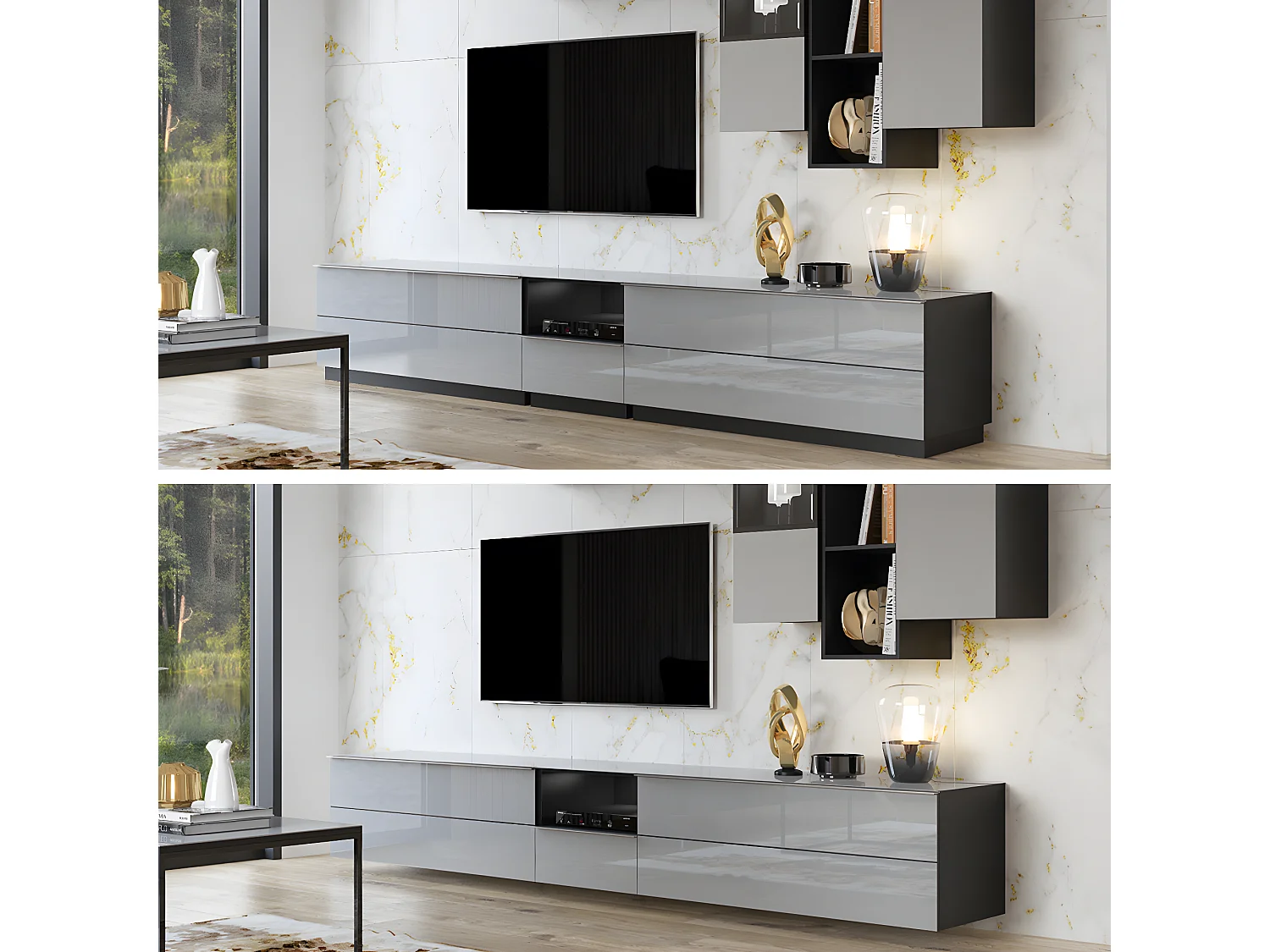 Meuble TV sur pied ou mural 1 porte 120 cm Mathis Gris et Noir