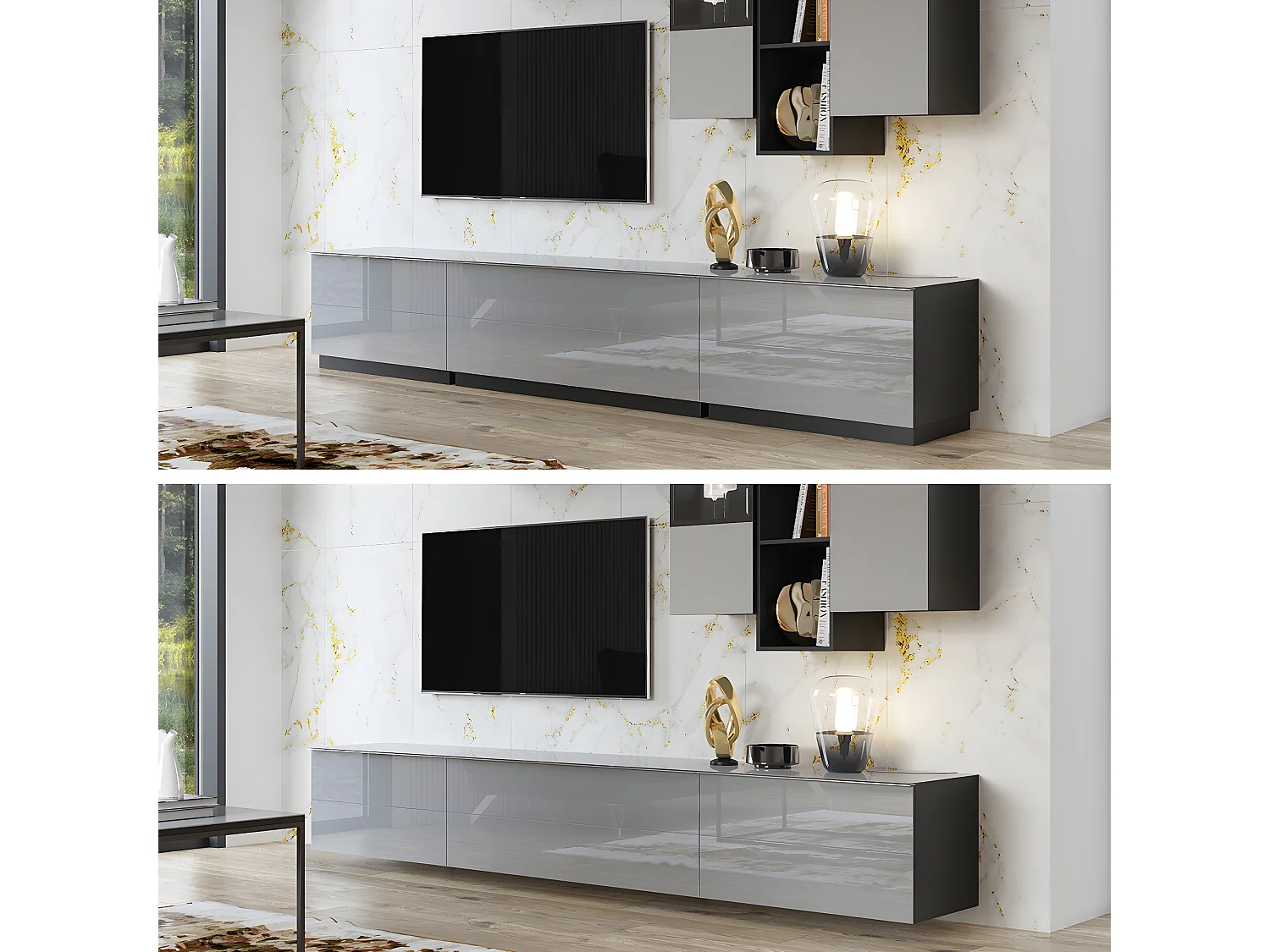 Meuble TV sur pied ou mural 1 porte 120 cm Mathis Gris et Noir