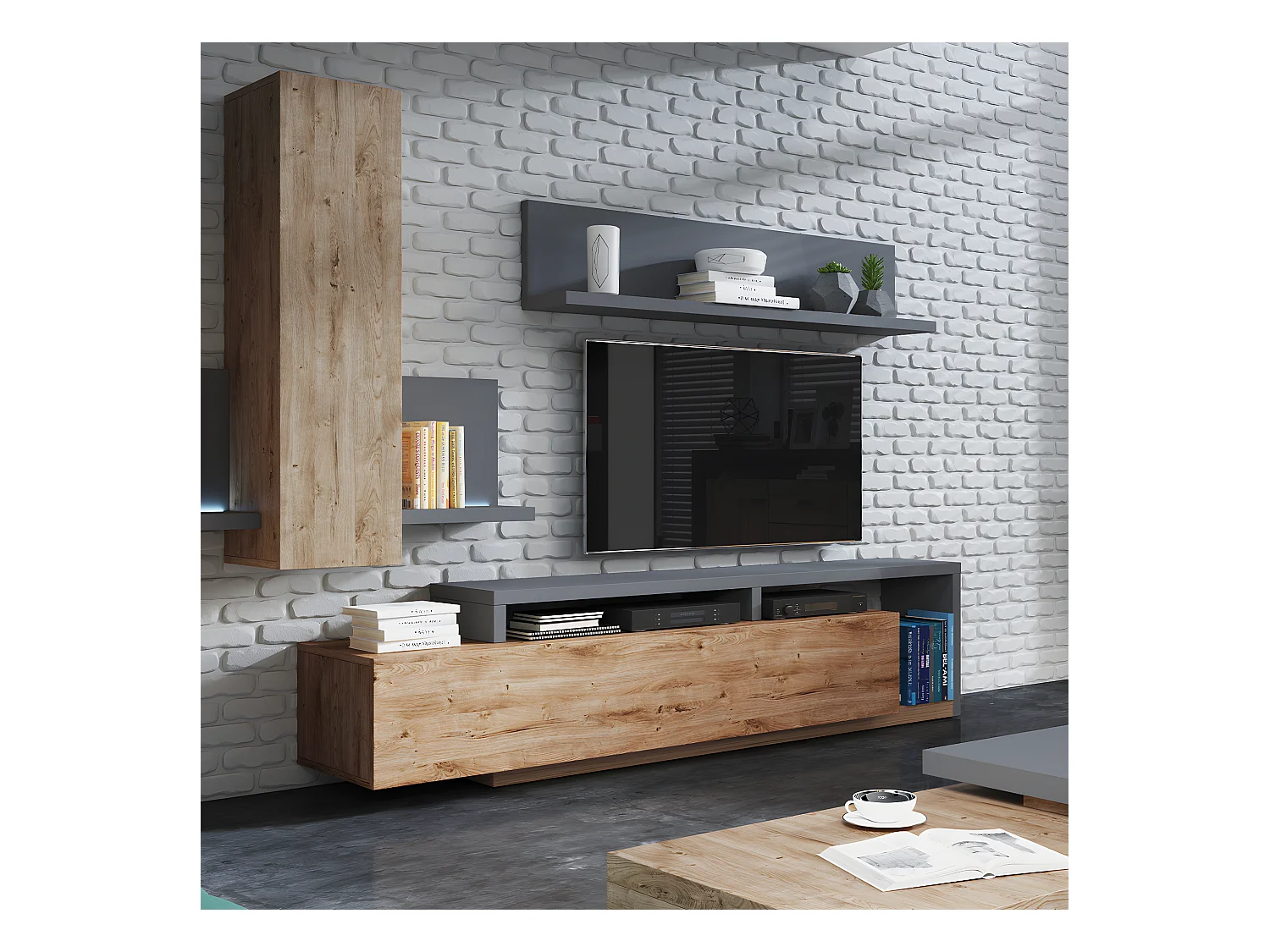 Szafka RTV BOTA 219 antracyt/dąb ribbec