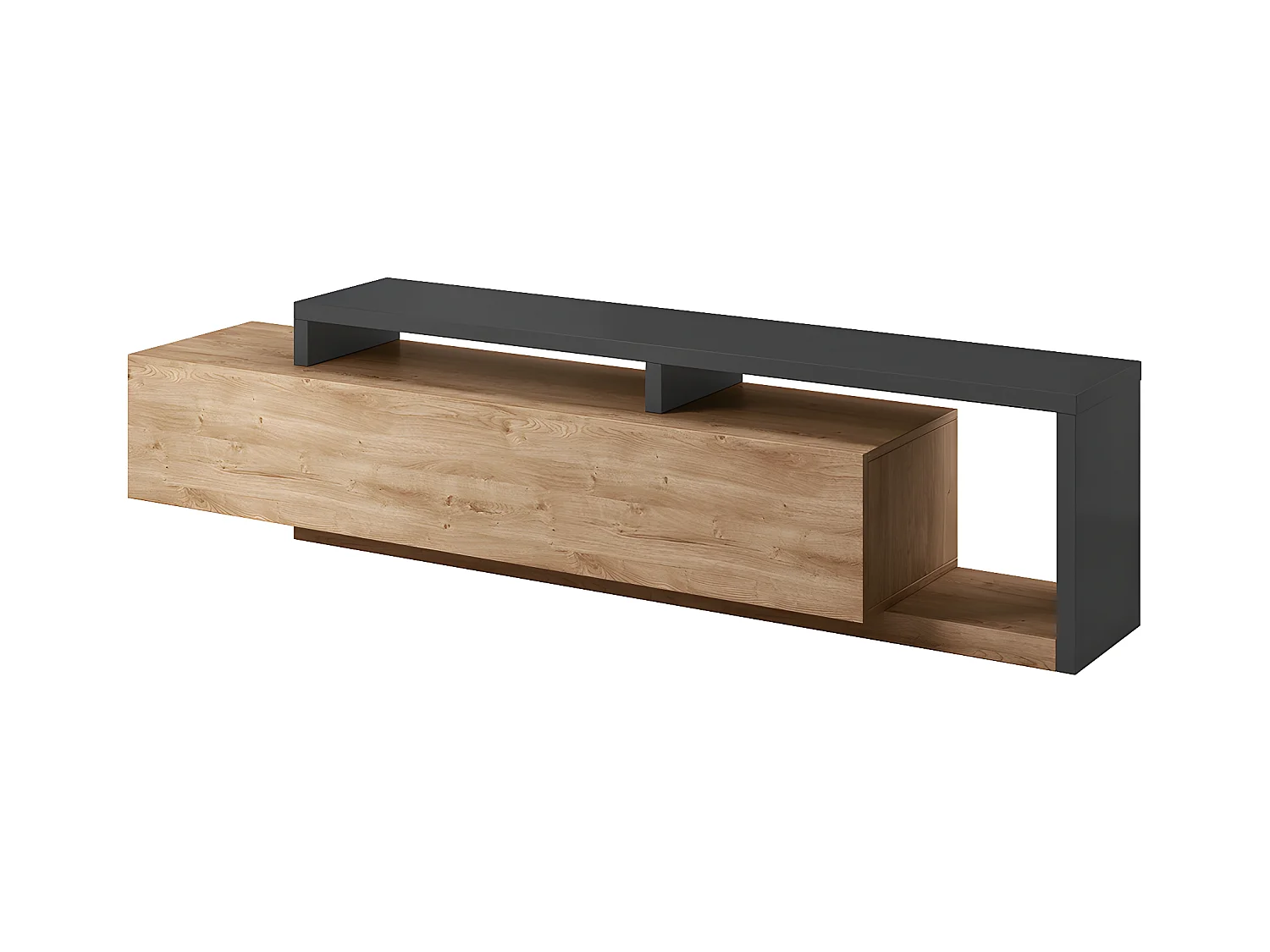 Ilyes TV-meubel met 1 lade in hout en grijs, 219 cm