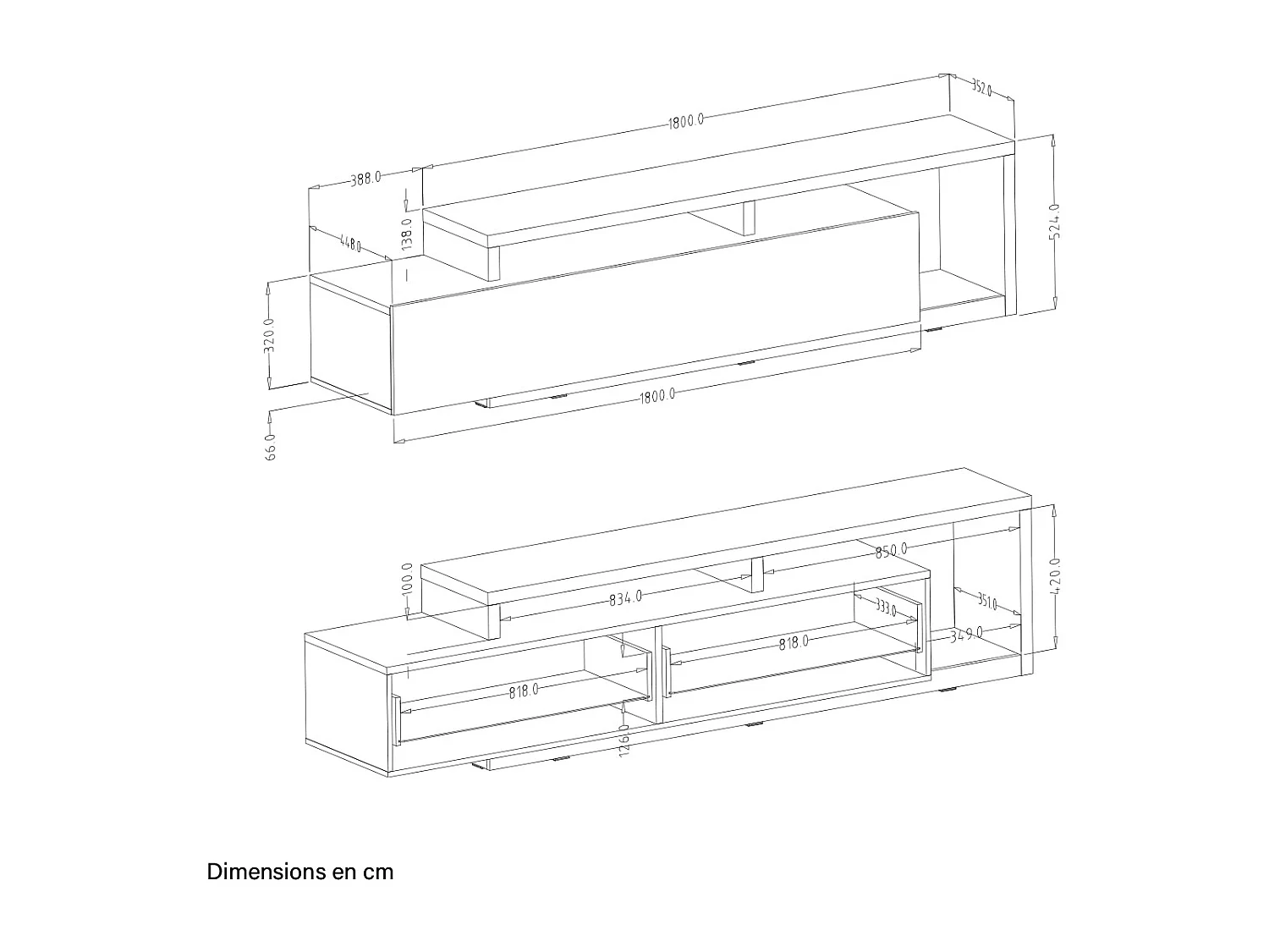 Meuble TV 1 tiroir 219 cm Ilyes Bois et Gris