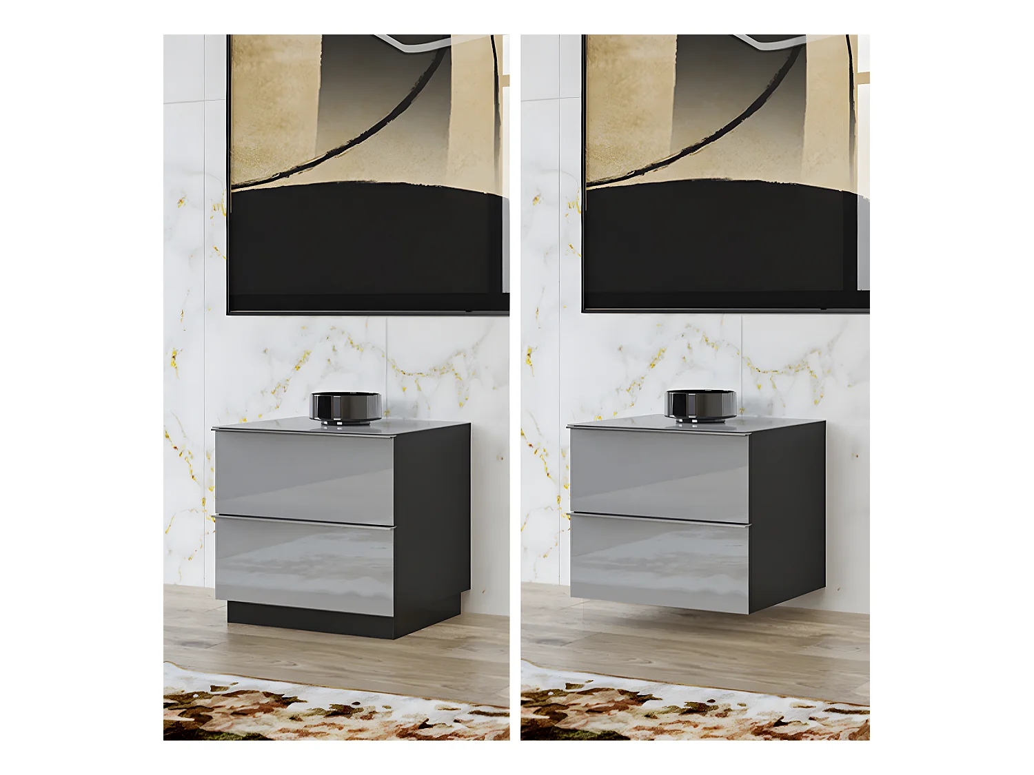 Mobile TV 2 cassetti Mathis grigio e nero 50cm