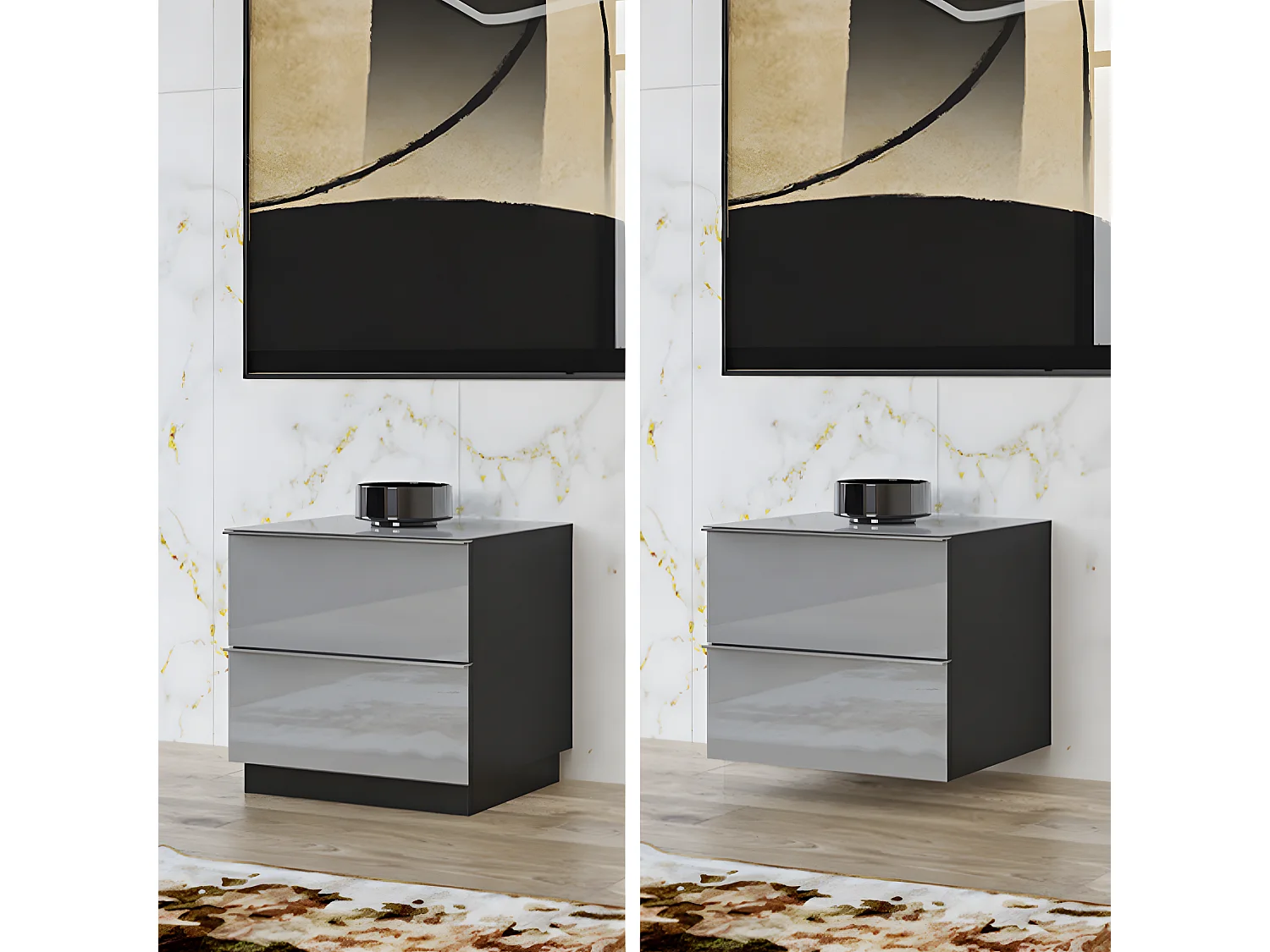 Mobile TV 2 cassetti Mathis grigio e nero 50cm