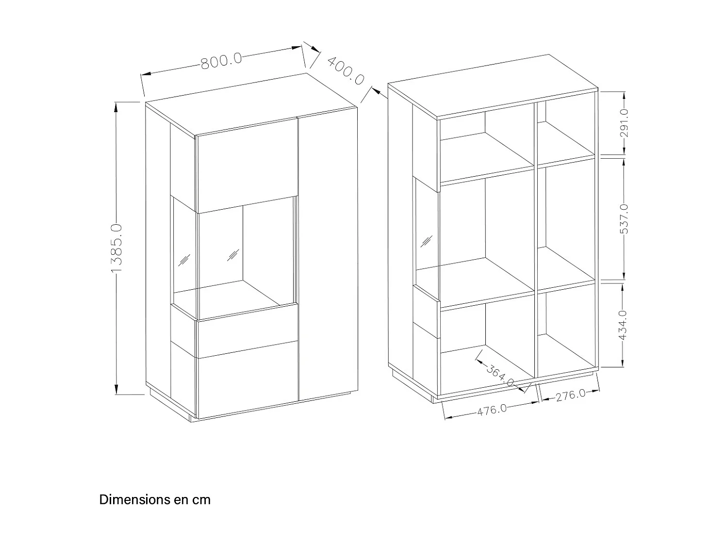 Vaisselier 2 portes ouverture gauche Andrea Gris anthracite et Bois