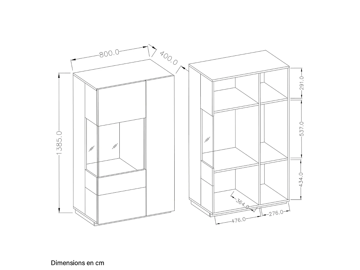 2-door left-handed dresser Andrea Anthracite grey and Wood