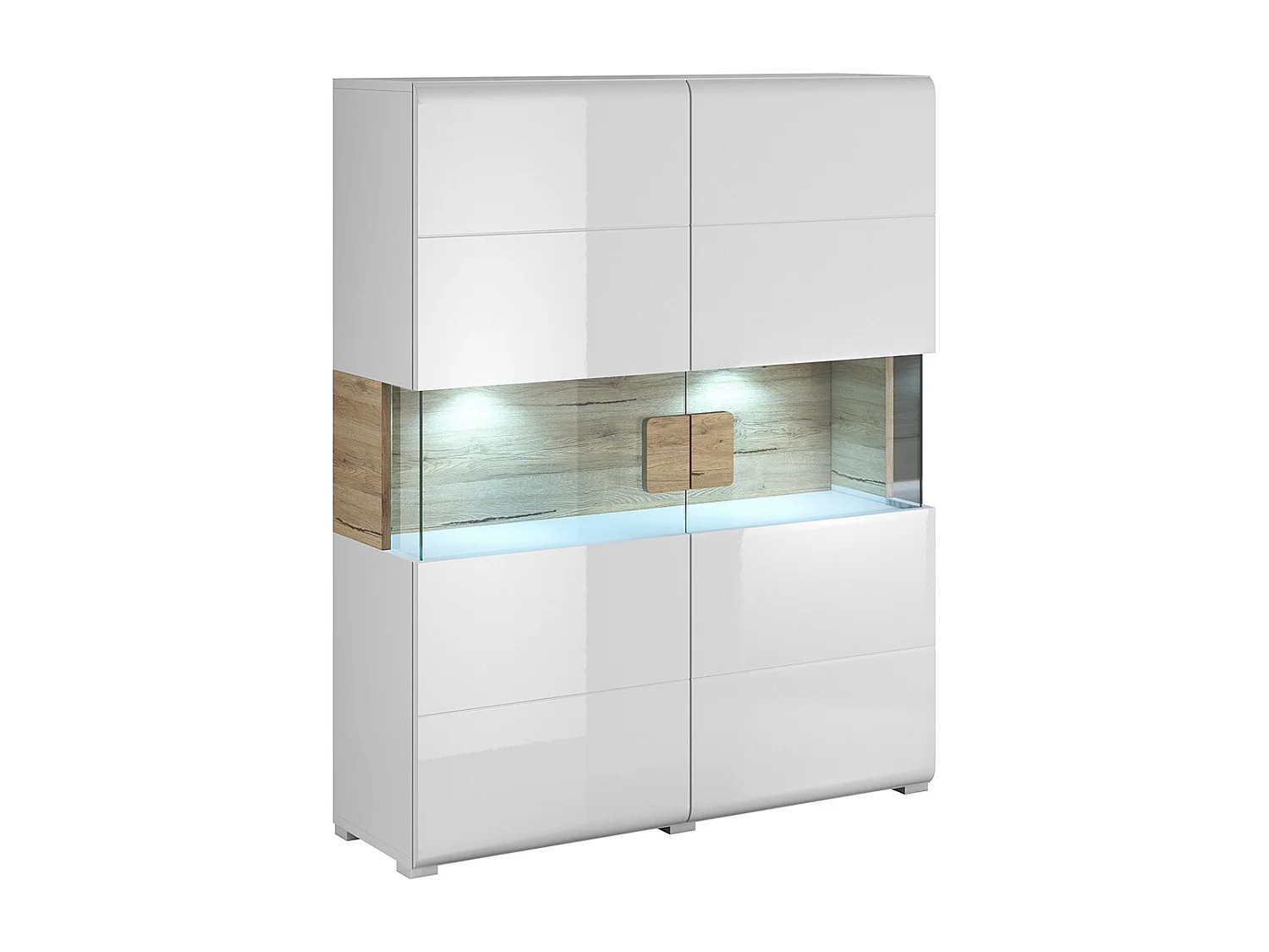 Vaisselier 2 portes avec LED Jules Blanc et Bois