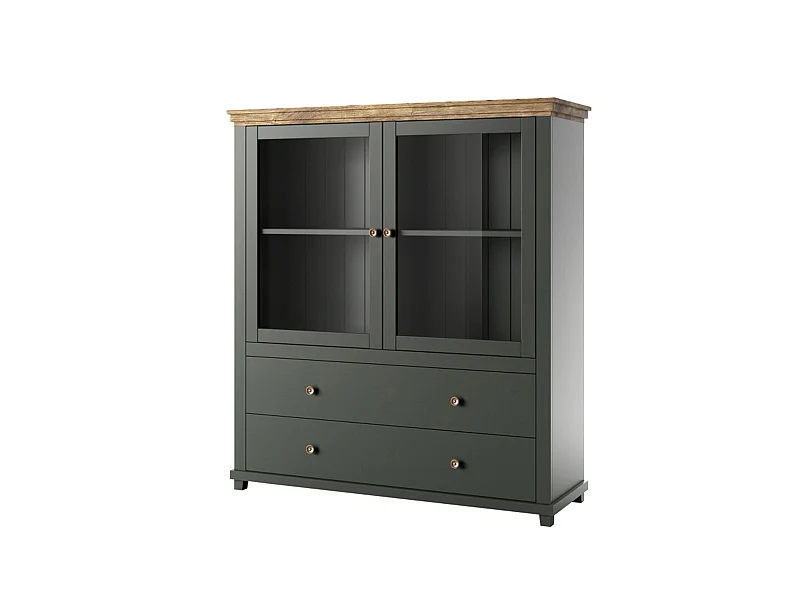 Armário de porcelana 2 portas 2 gavetas Martin verde e madeira 138cm