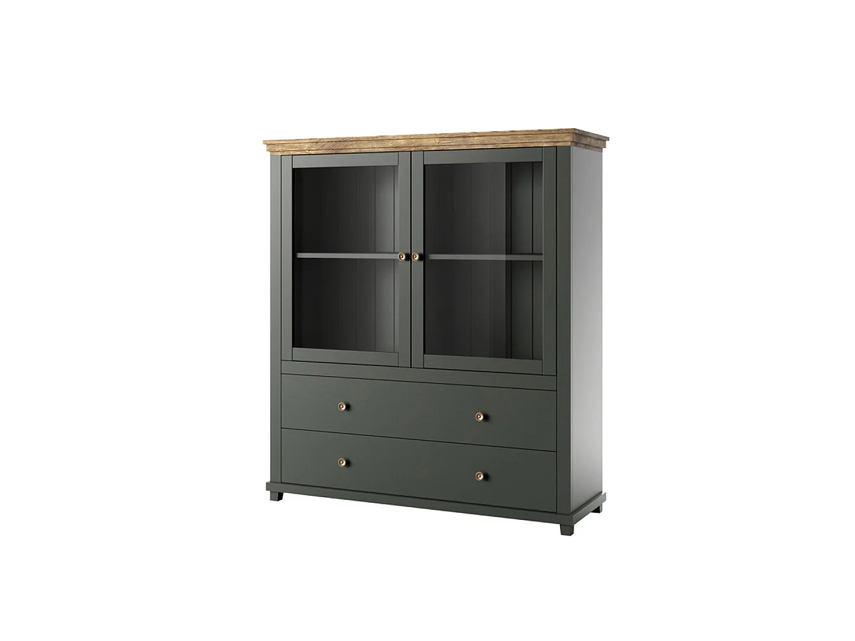 Armário de porcelana 2 portas 2 gavetas Martin verde e madeira 138cm