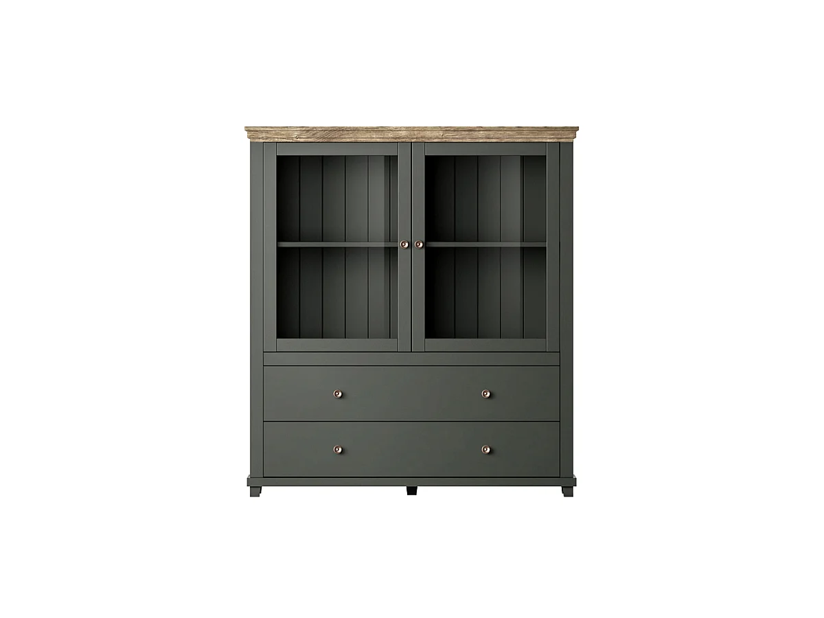 Armário de porcelana 2 portas 2 gavetas Martin verde e madeira 138cm