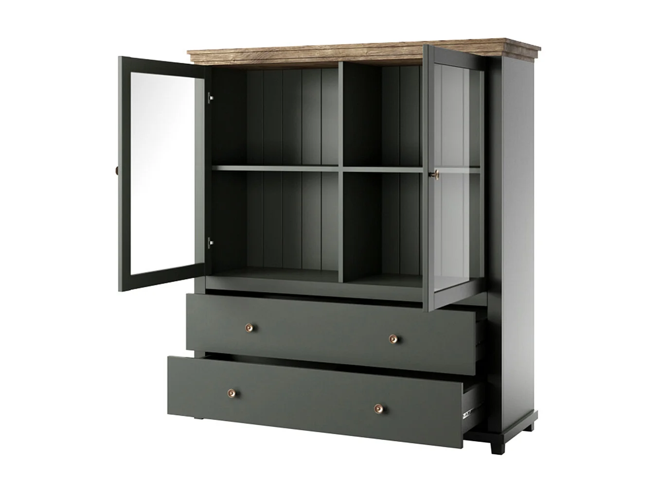 Vaisselier 2 portes 2 tiroirs Martin Vert et Bois