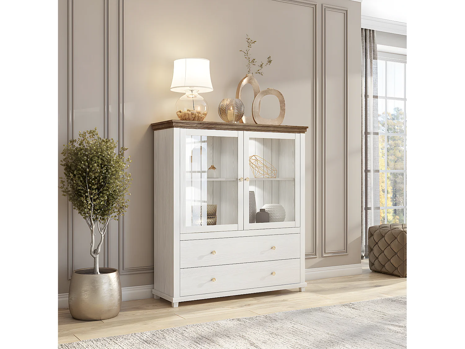 Vaisselier 2 portes 2 tiroirs Martin Bois Blanc