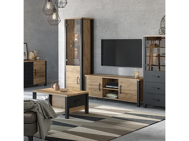 Vitrina 2 puertas Lyam Madera y Negro