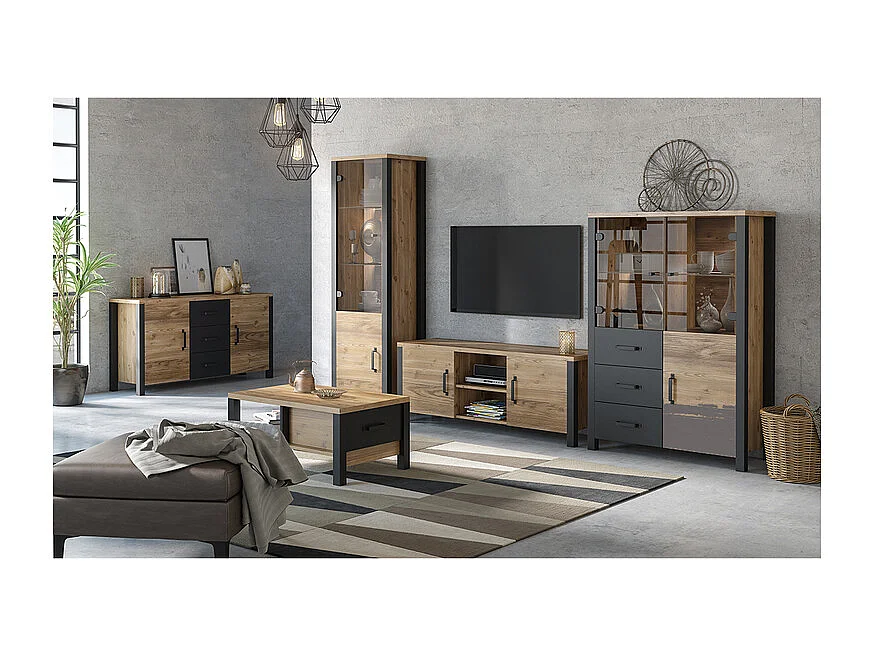 Vitrina 2 puertas Lyam Madera y Negro