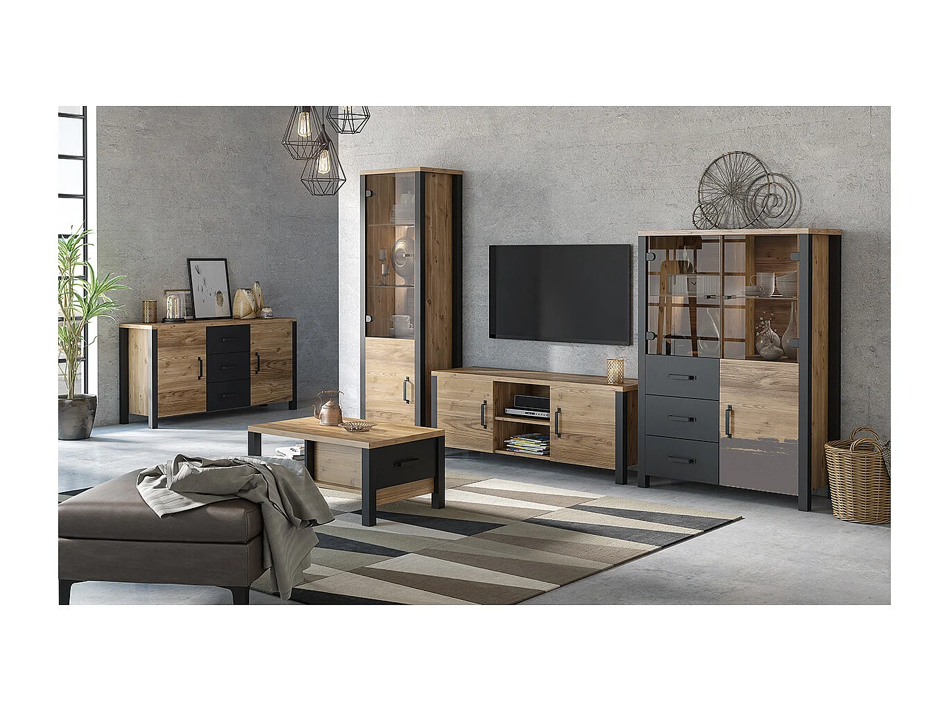 Lyam Wood and Black 2-door display case