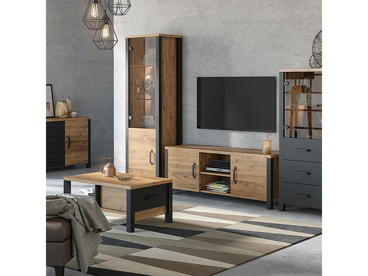 Vitrina 2 puertas Lyam Madera y Negro