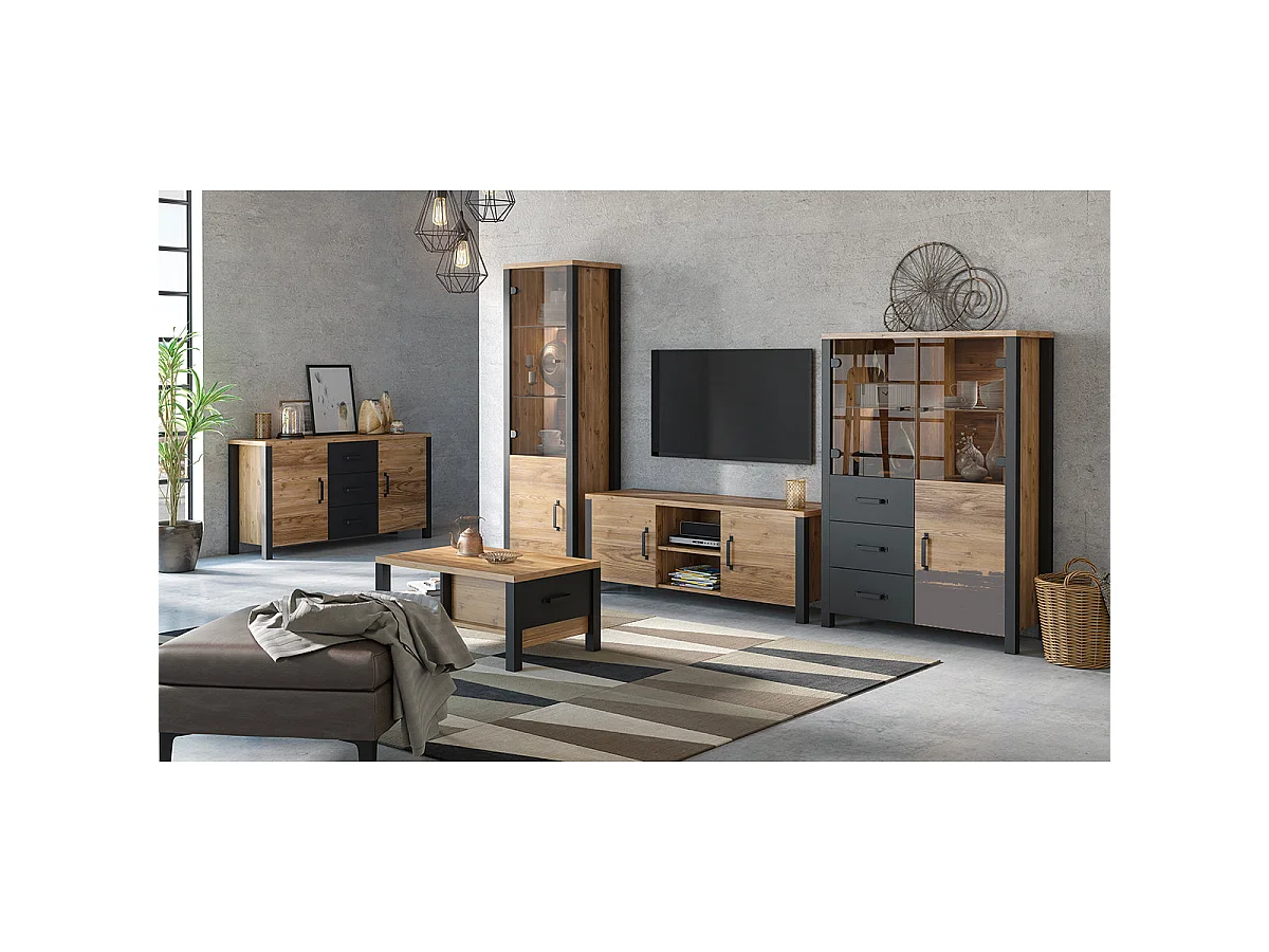 Vitrina 2 puertas Lyam Madera y Negro
